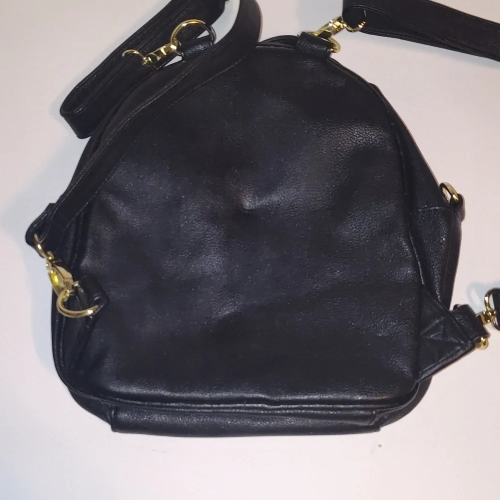 Betsey Johnson Black and Cream Polka Dot Small Backpack Purse With Rhinestones